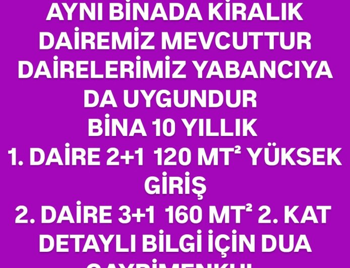 ‼️KİRALIK DAİRELER‼️ ALANYURT FATİH MAHALLESİNDE 10 YAŞINDA OLAN 3 KATLI BİNAMIZIN 1. VE 3. KATLARI KİRALIKTIR 1. KAT 2+1 120 MT 3. KAT 3+1 160 MT DETAYLI BİLGİ İÇİN ARAYIN. 0501 206 20 33